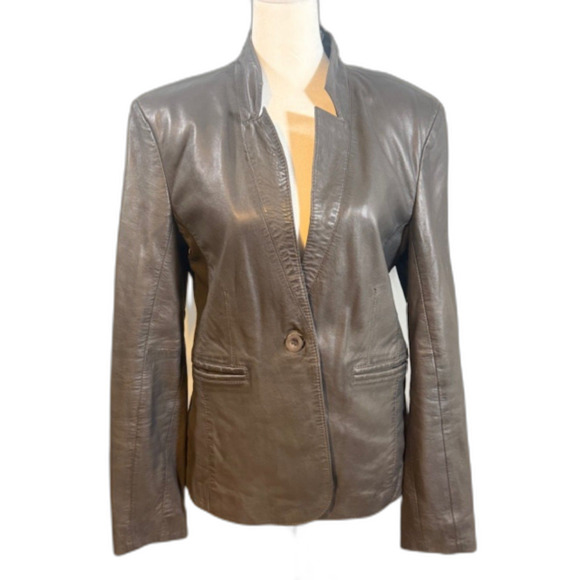 Bod & Christensen 100% Leather Blazer Jacket Grey Taupe M Soft Supple Designer - Picture 2 of 13